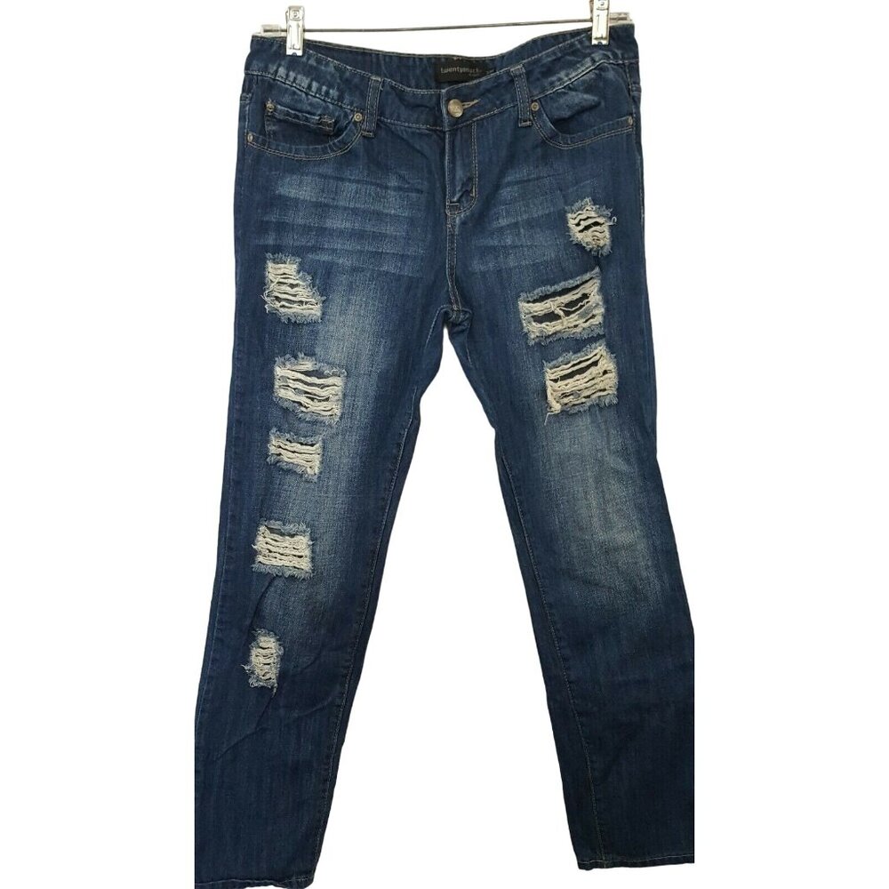 Twenty One‎ Black RUE 21 Jeans Womens Size 34/29 Destroyed Blue Denim Boyfriend